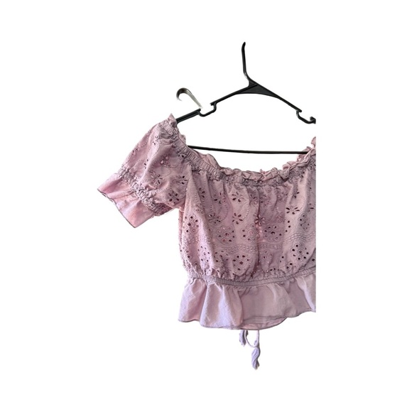 Purple Lavender Eyelet Off-Shoulder CropTop 100% Cotton Small - Picture 5 of 10